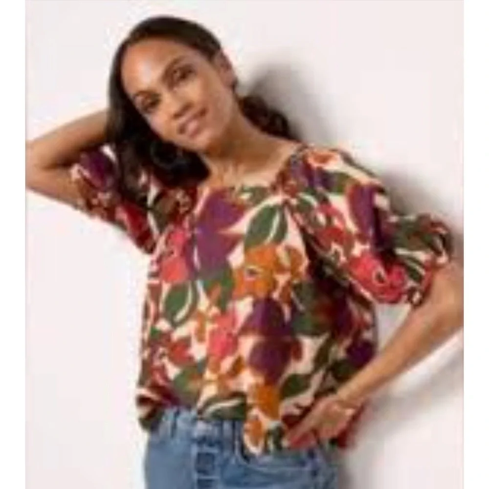 Velvet Graham & Spencer Jasmine Blouse Womens S Floral Cotton Silk Puff Sleeve